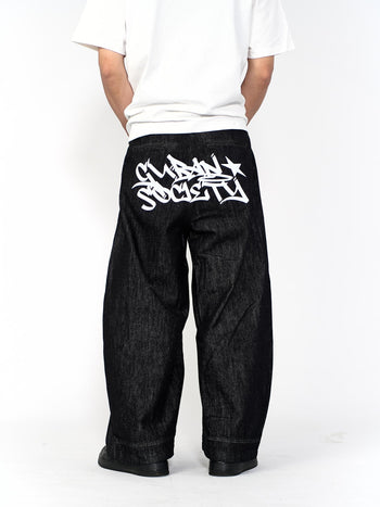 “MADE 𝗚𝘂𝗯𝗮𝗻 " 塗鴉 街舞 彎刀 原創 原牛 闊腿 做舊 牛仔褲