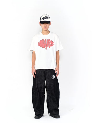 “MADE 𝗚𝘂𝗯𝗮𝗻 " 塗鴉 街舞 彎刀 原創 原牛 闊腿 做舊 牛仔褲