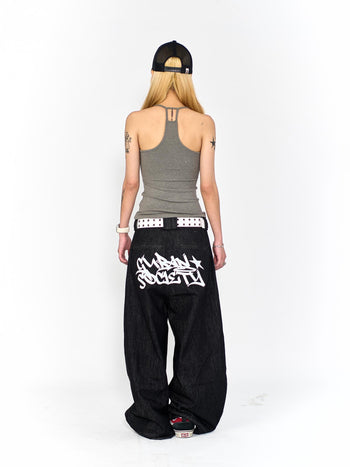 “MADE 𝗚𝘂𝗯𝗮𝗻 " 塗鴉 街舞 彎刀 原創 原牛 闊腿 做舊 牛仔褲