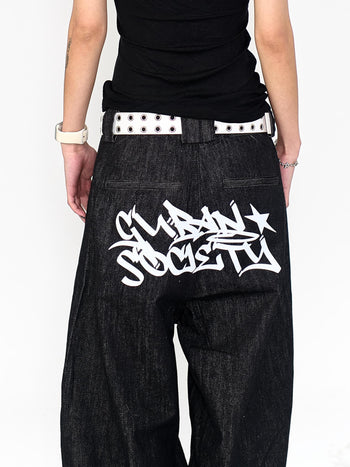 “MADE 𝗚𝘂𝗯𝗮𝗻 " 塗鴉 街舞 彎刀 原創 原牛 闊腿 做舊 牛仔褲