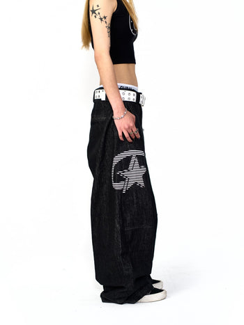 “MADE 𝗚𝘂𝗯𝗮𝗻 " 星星 街舞 彎刀 原創 原牛 闊腿 做舊 牛仔褲