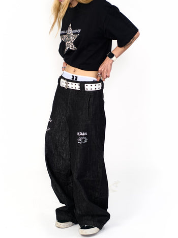 “MADE 𝗚𝘂𝗯𝗮𝗻 " 星星 街舞 彎刀 原創 原牛 闊腿 做舊 牛仔褲