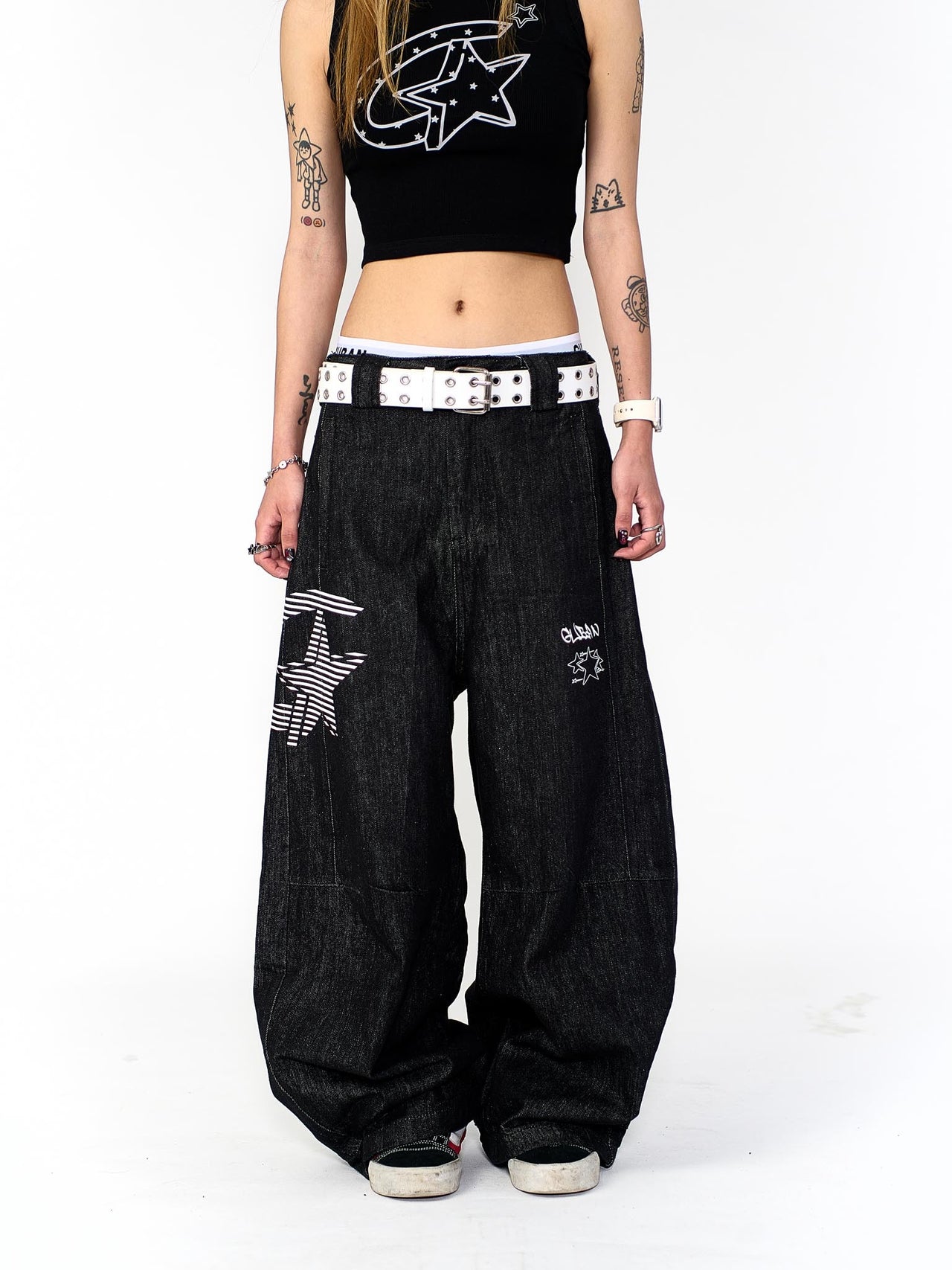 “MADE 𝗚𝘂𝗯𝗮𝗻 " 星星 街舞 彎刀 原創 原牛 闊腿 做舊 牛仔褲