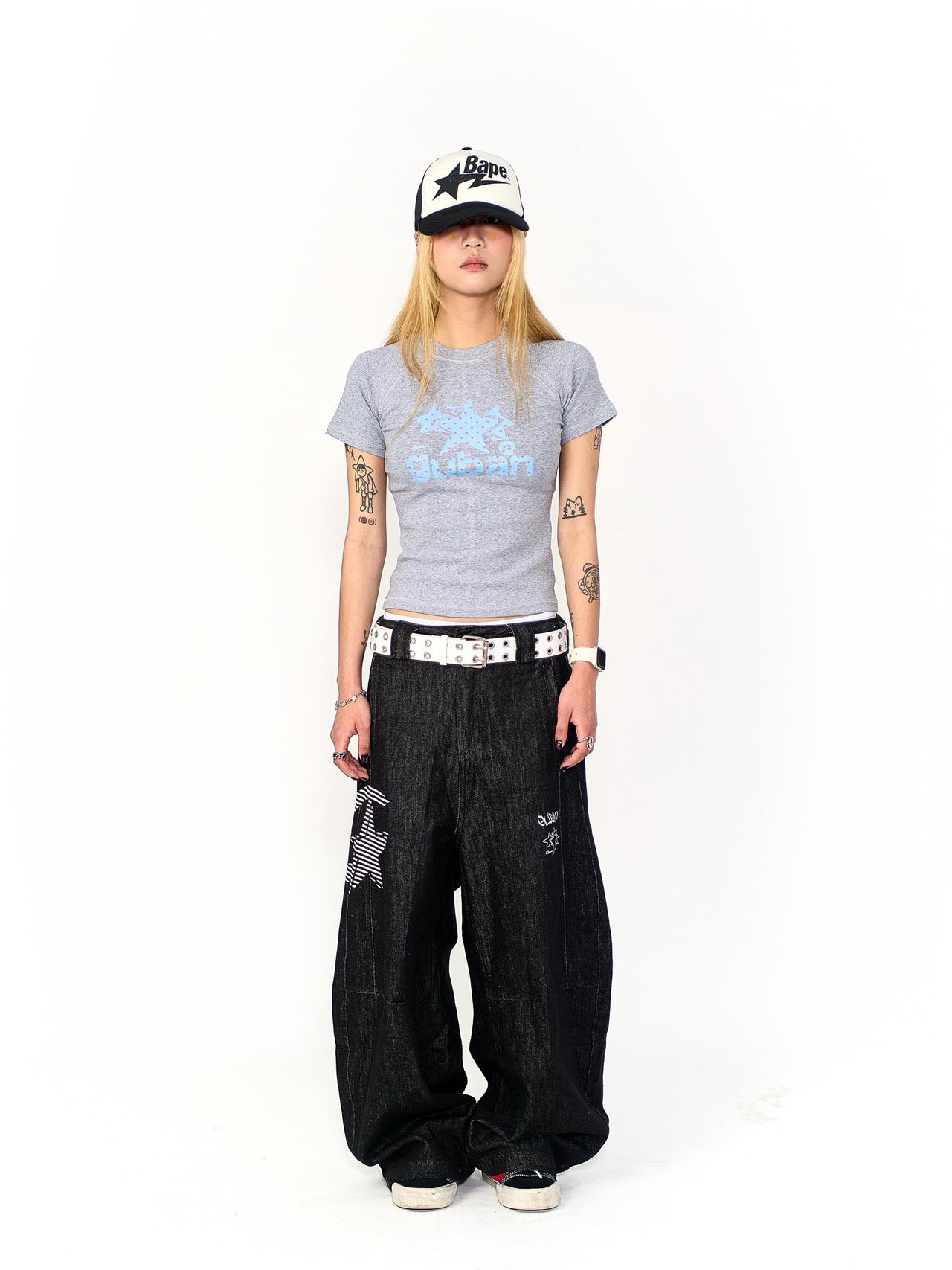 “MADE 𝗚𝘂𝗯𝗮𝗻 " 星星 街舞 彎刀 原創 原牛 闊腿 做舊 牛仔褲