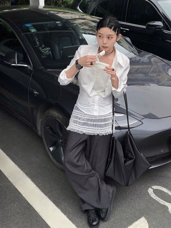 “MADE 𝗚𝘂𝗯𝗮𝗻 " 定番 灰色  寬鬆 直筒 設計 硬挺 高腰 西裝褲