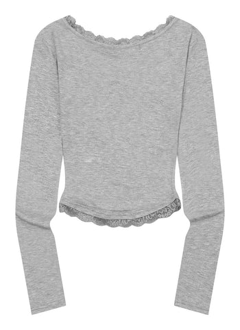 MUCENT - LACE V-NECK LONG SLEEVE T 蕾絲V領長袖T卹 T-M1106