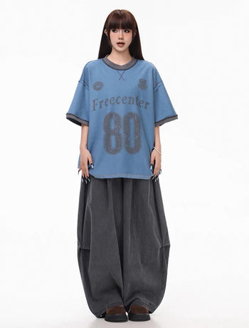 闊腿 寬鬆 純色 百搭 彎刀 長褲