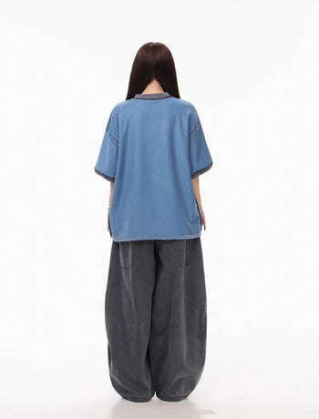 闊腿 寬鬆 純色 百搭 彎刀 長褲