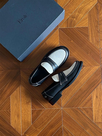 Loafer 義大利  頭層 牛皮 明線 撞色 拼接 樂福鞋