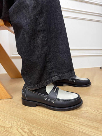 Loafer 義大利  頭層 牛皮 明線 撞色 拼接 樂福鞋