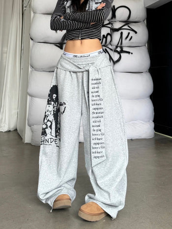 美式 復古 街舞 字母 印花 綁帶 棉褲