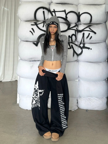 美式 復古 街舞 字母 印花 綁帶 棉褲