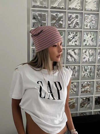 正韓 復古 Y2K 條文 立耳 貓耳朵 冷帽 帽子