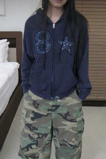 數字 星星 貼布 寬鬆 連帽 外套