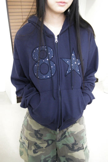 數字 星星 貼布 寬鬆 連帽 外套