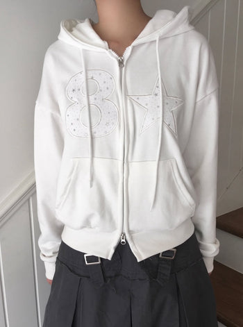 數字 星星 貼布 寬鬆 連帽 外套