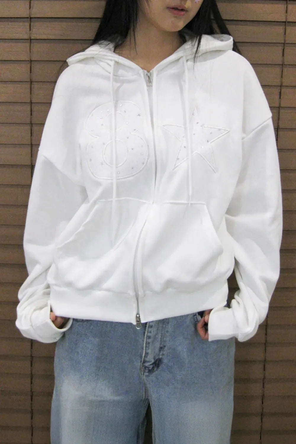 數字 星星 貼布 寬鬆 連帽 外套