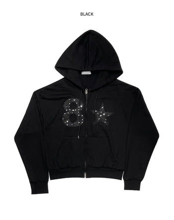 數字 星星 貼布 寬鬆 連帽 外套