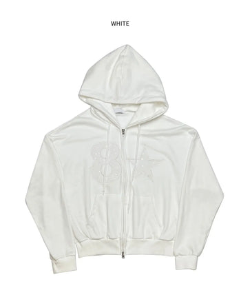 數字 星星 貼布 寬鬆 連帽 外套