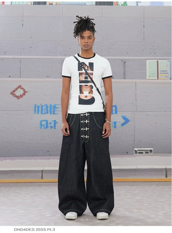 DND4DES 美式 街頭 復古 丹寧  飛機扣 彎刀 牛仔褲