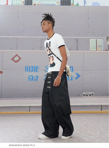 DND4DES 美式 街頭 復古 丹寧  飛機扣 彎刀 牛仔褲