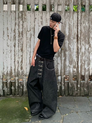 DND4DES 美式 街頭 復古 丹寧  飛機扣 彎刀 牛仔褲