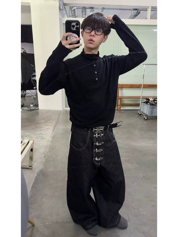 DND4DES 美式 街頭 復古 丹寧  飛機扣 彎刀 牛仔褲