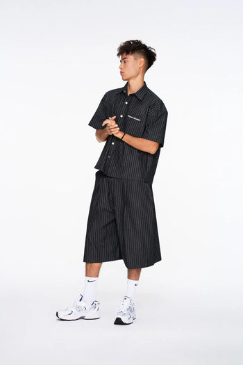 PUSH PUSH - VEEV SHIRT 寬鬆條紋刺繡文字線條短袖襯衫