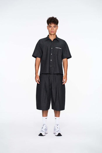 PUSH PUSH - VEEV SHIRT 寬鬆條紋刺繡文字線條短袖襯衫