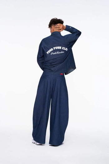 PUSH PUSH - ZENDA OVERSIZE SHIRT 寬鬆條紋刺繡文字線條長袖襯衫