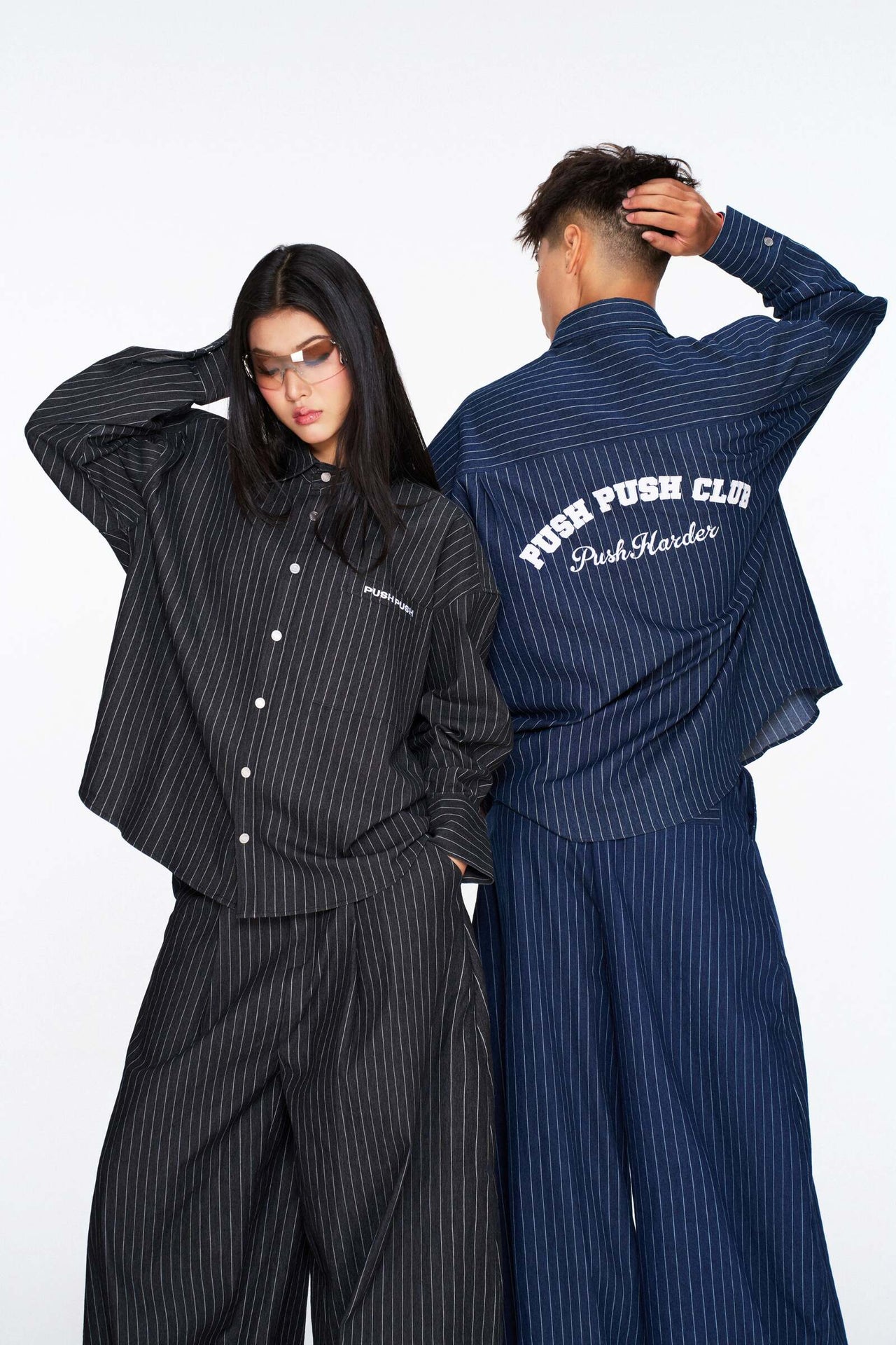 PUSH PUSH - ZENDA OVERSIZE SHIRT 寬鬆條紋刺繡文字線條長袖襯衫