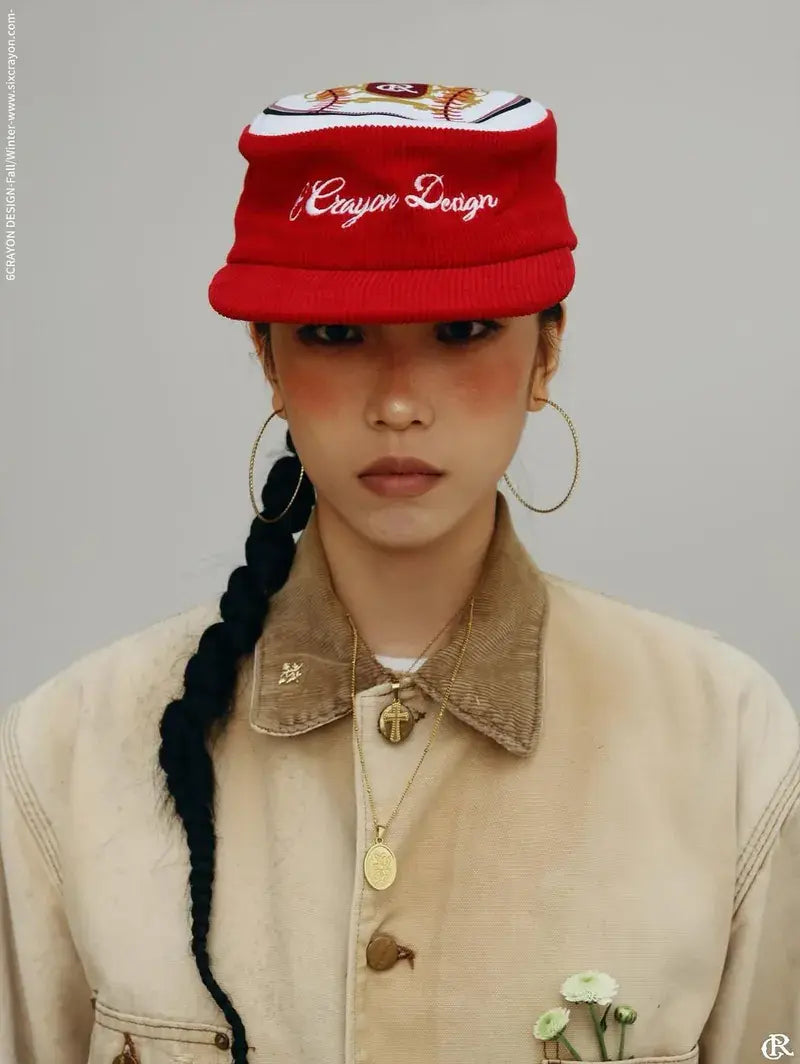 6cRAyon Corduroy Pillbox Cap 燈芯絨 藥盒帽 紅色