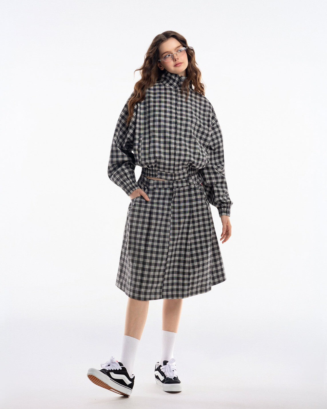 PUSH PUSH - Gingham Zip Jacket 翻領 格紋 百搭 休閒 短款 外套