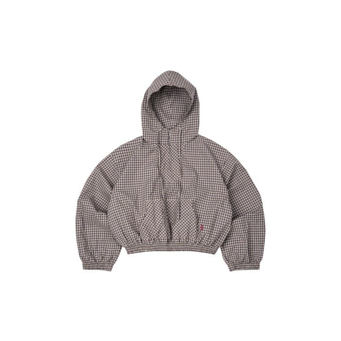 PUSH PUSH - Gingham Half-Zip Hoodie 格紋 復古 短寬 連帽 長袖 帽踢