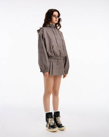 PUSH PUSH - Gingham Half-Zip Hoodie 格紋 復古 短寬 連帽 長袖 帽踢