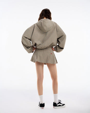 PUSH PUSH - Gingham Half-Zip Hoodie 格紋 復古 短寬 連帽 長袖 帽踢