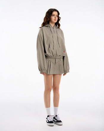 PUSH PUSH - Gingham Half-Zip Hoodie 格紋 復古 短寬 連帽 長袖 帽踢