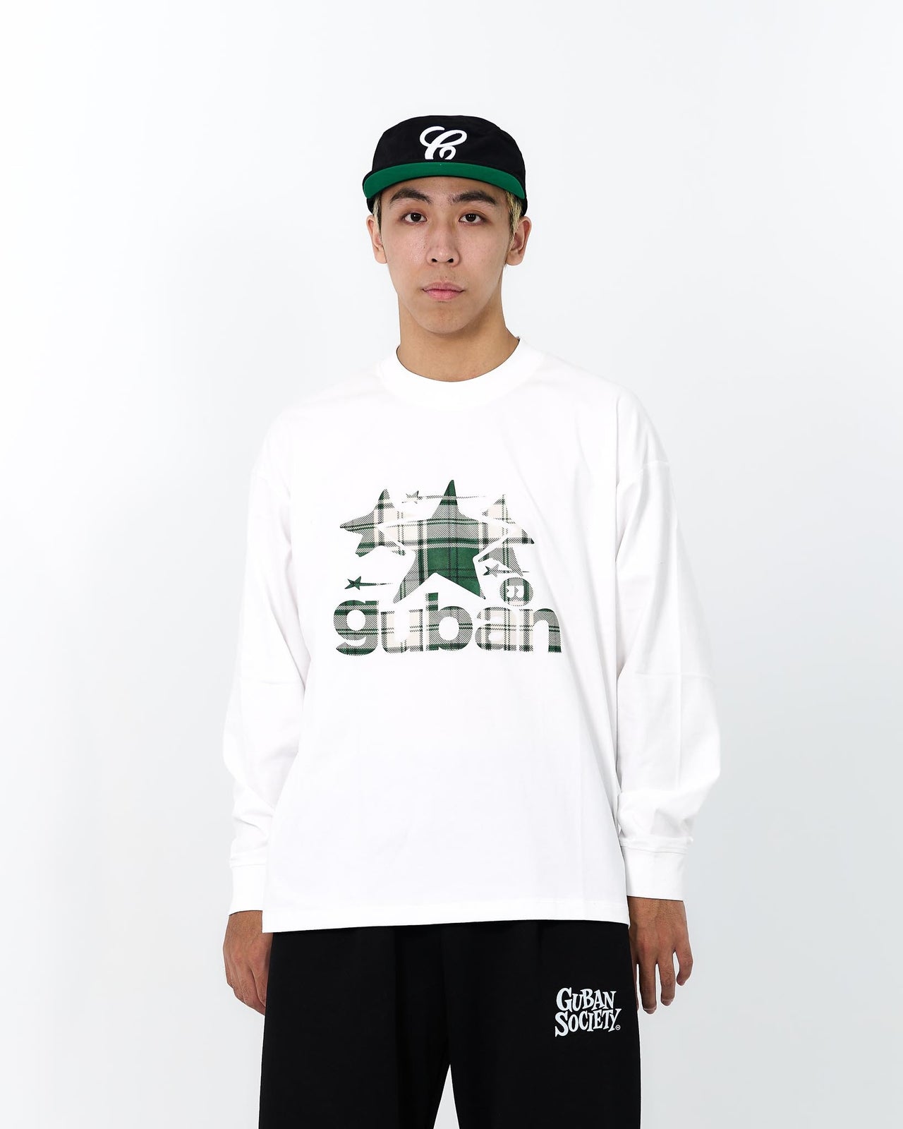 " MADE 𝗚𝘂𝗯𝗮𝗻 " 格子星星拼接寬鬆長袖