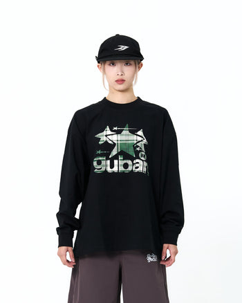 " MADE 𝗚𝘂𝗯𝗮𝗻 " 格子星星拼接寬鬆長袖