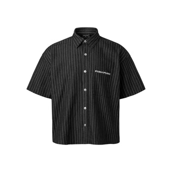 PUSH PUSH - VEEV SHIRT 寬鬆條紋刺繡文字線條短袖襯衫