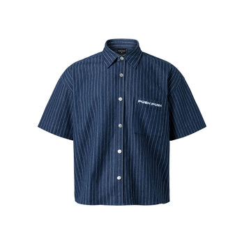 PUSH PUSH - VEEV SHIRT 寬鬆條紋刺繡文字線條短袖襯衫