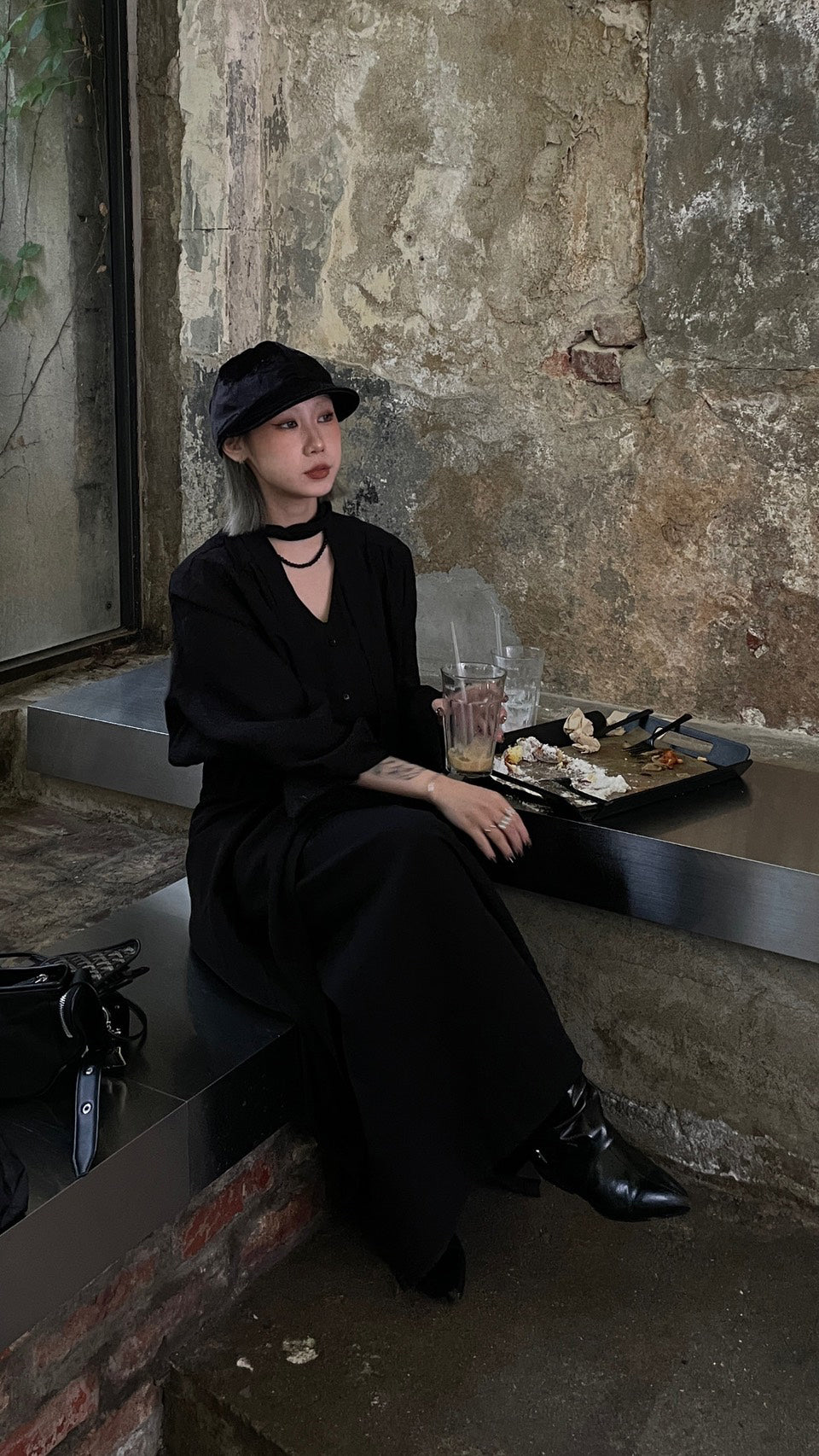 【GUBAN】簡約 通勤 飄帶 墊肩 薄紗 高級 長袖襯衫