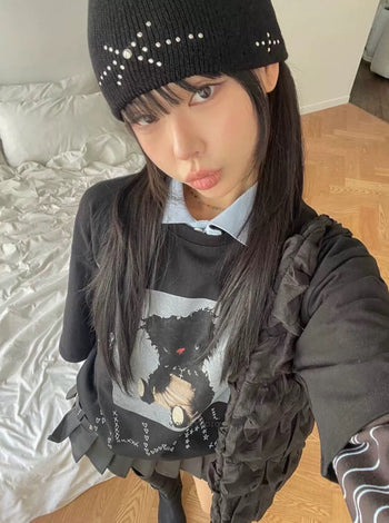 正韓 鉚釘 復古 休閒 針織 冷帽