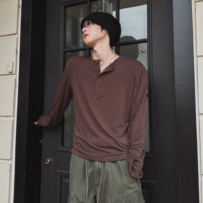 正韓 亨利領 袖口鈕扣 秋季 長袖