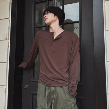 正韓 亨利領 袖口鈕扣 秋季 長袖