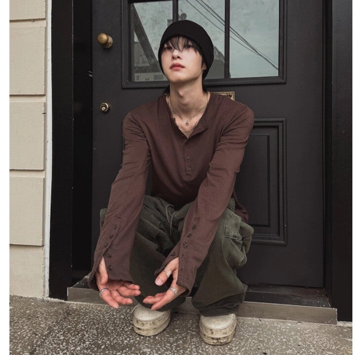 正韓 亨利領 袖口鈕扣 秋季 長袖