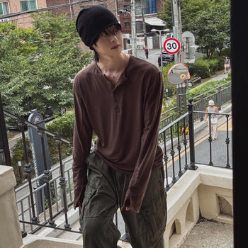 正韓 亨利領 袖口鈕扣 秋季 長袖