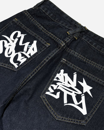 “MADE 𝗚𝘂𝗯𝗮𝗻 " 復古 闊腿 塗鴉 原牛 牛仔褲