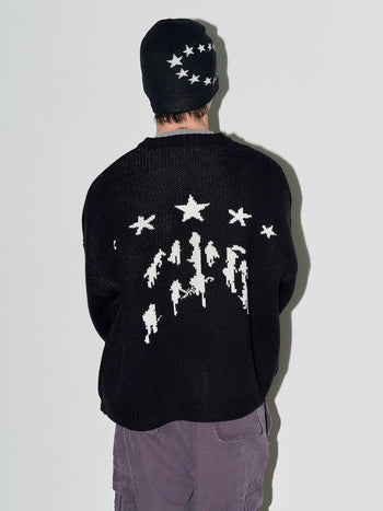 星星 羊毛針織 提花 長袖 針織衫