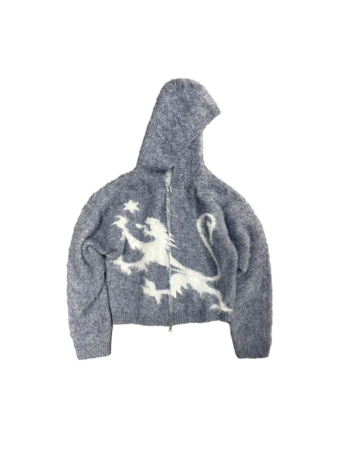 小眾 海馬毛 針織 提花 雙拉鍊  慵懶 連帽外套